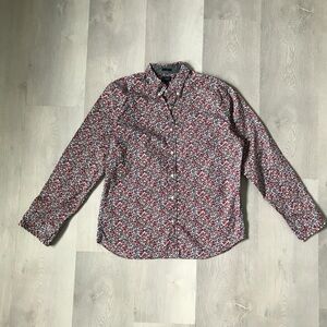 J CREW RED BLUE FLORAL SHIRT BUTTON LONG SLEEVE MENS LARGE